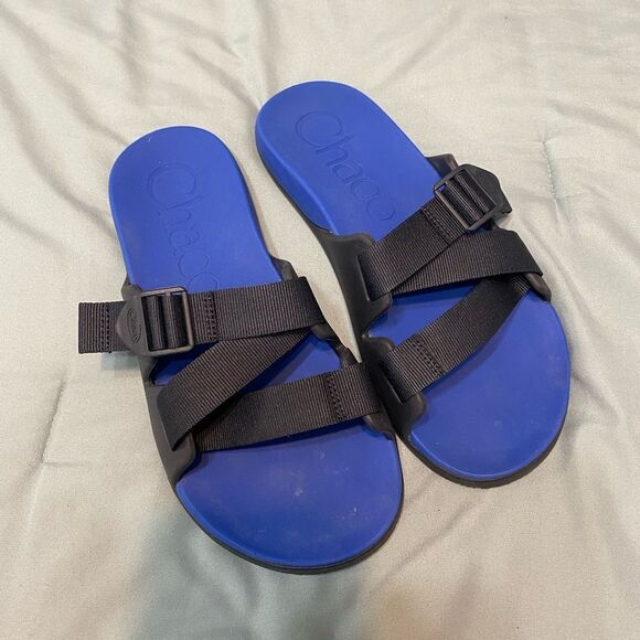 Chaco Black Strapped Sandals with Blue Footbed Men Size 10 - Picture 1 of 5